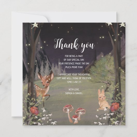 Enchanted Woodland Baby shower - Hartelijk dank Bedankkaart (Voorkant)