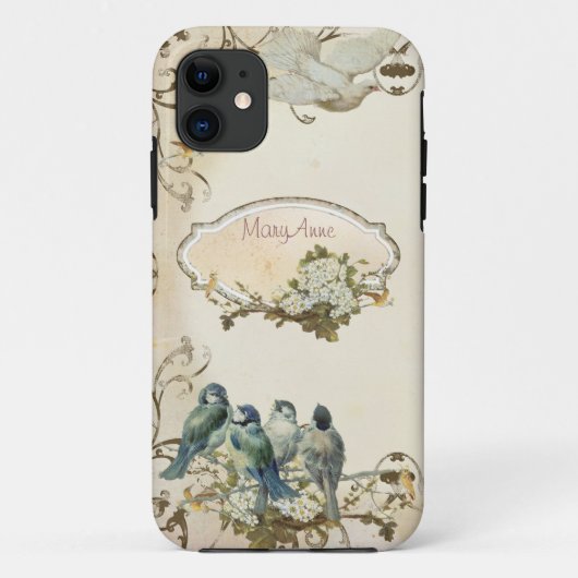 Enchanted Woodland Birds Dove Swirl Personalized Case-Mate iPhone Case (Achterkant)