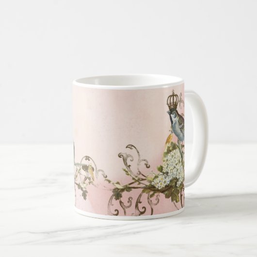 Enchanted Woodland Birds Dove Swirl Personalized Koffiemok (Voorkant rechts)