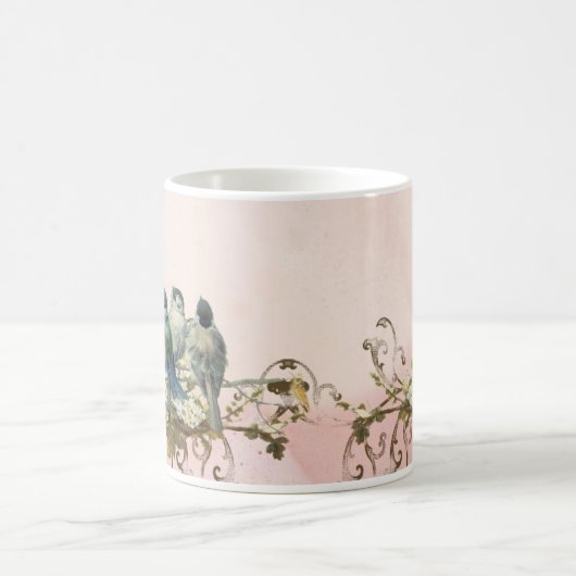 Enchanted Woodland Birds Dove Swirl Personalized Koffiemok (Center)