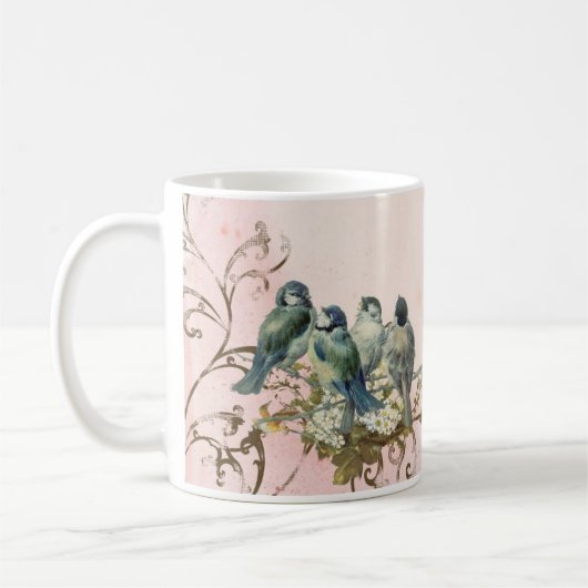 Enchanted Woodland Birds Dove Swirl Personalized Koffiemok (Links)