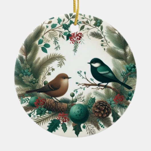 Enchanted Woodland Birds en Boughs Keramisch Ornament (Voorkant)