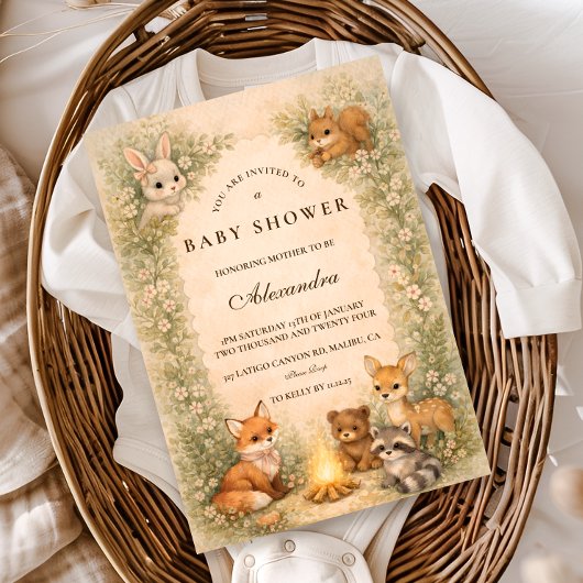 Enchanted Woodland Campfire Baby Shower Kaart