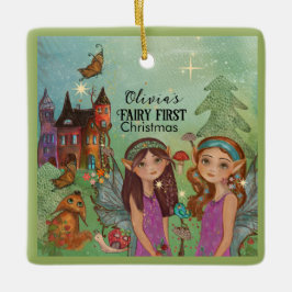 Enchanted Woodland Fairy First Christmas Keramisch Ornament