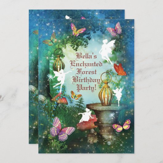 Enchanted Woodland Fairy Forest Party Invitation Kaart (Voorkant / Achterkant)