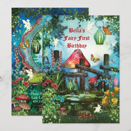 Enchanted Woodland Fairy Forest Party Invitation Kaart (Voorkant / Achterkant)