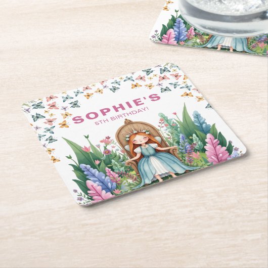Enchanted Woodland Fairy Princess Verjaardag Kartonnen Onderzetters (Schuin)