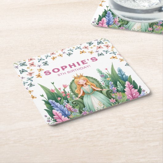 Enchanted Woodland Fairy Princess Verjaardag Kartonnen Onderzetters (Schuin)