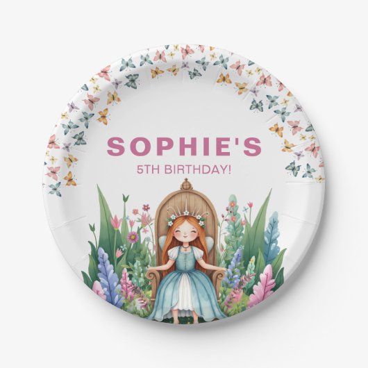Enchanted Woodland Fairy Princess Verjaardag Papieren Bordje (Voorkant)