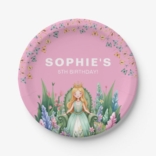 Enchanted Woodland Fairy Princess Verjaardag Papieren Bordje (Voorkant)
