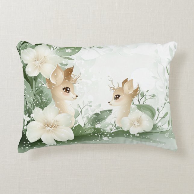 Enchanted Woodland Fawns in een bloemenparadijs Accent Kussen (Voorkant)