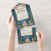 Enchanted Woodland Forest Castle Sprookjeshuwelijk All In One Uitnodiging (Afscheurbaar)
