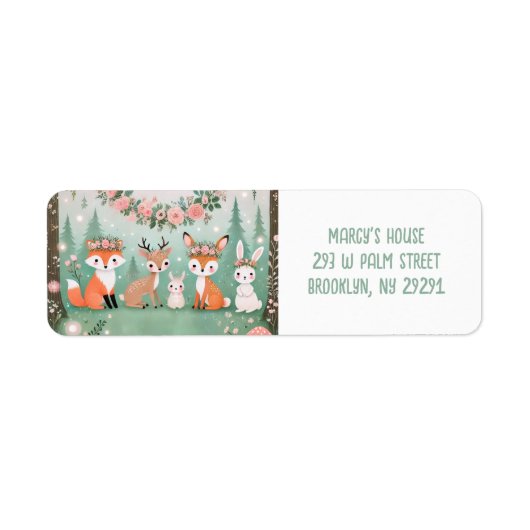 Enchanted Woodland Forest Creatures Baby shower Etiket (Voorkant)