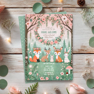 Enchanted Woodland Forest Creatures Baby shower Kaart