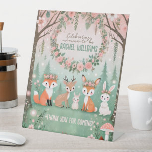 Enchanted Woodland Forest Creatures Baby shower Reclamebord Met Voetstuk