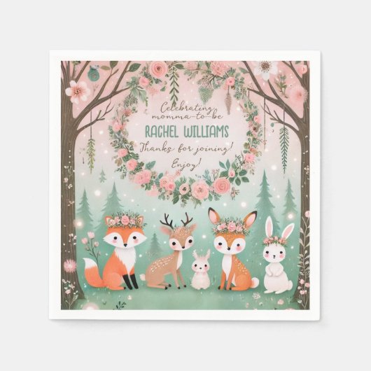 Enchanted Woodland Forest Creatures Baby shower Servet (Voorkant)