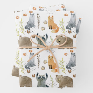 Enchanted Woodland Forest Dieren Baby shower Gift Inpakpapier Vel