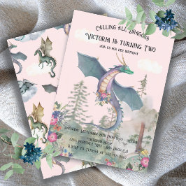 Enchanted Woodland Forest Dragon Birthday Invitati Kaart