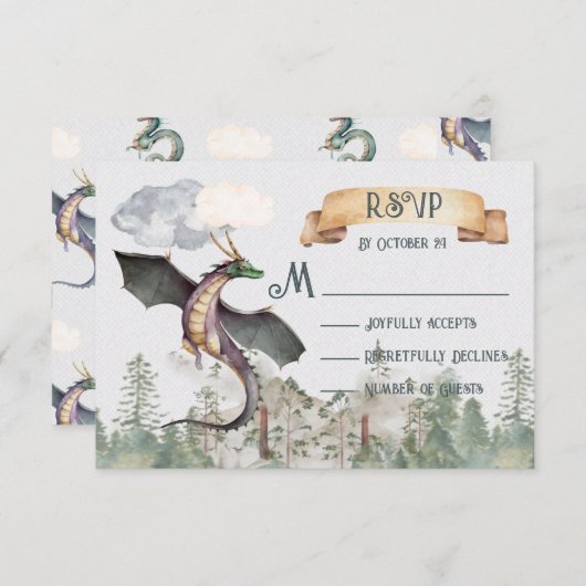 Enchanted Woodland Forest Dragon RSVP-kaarten RSVP Kaartje (Voorkant / Achterkant)