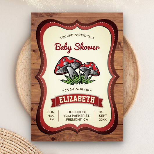 Enchanted Woodland Forest Mushrooms Baby shower Kaart