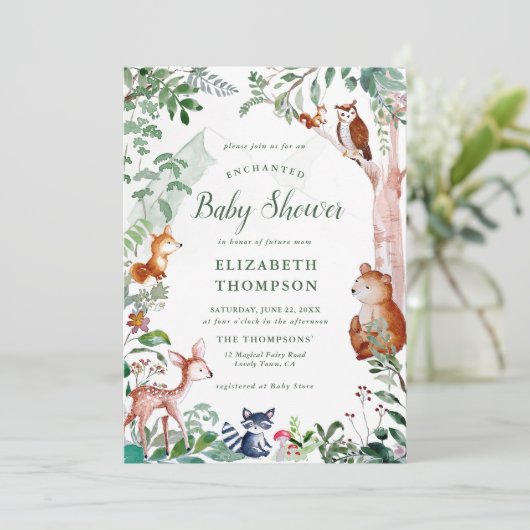 Enchanted Woodland Forest Neutraal Schattige Baby  Kaart (Staand voorkant)