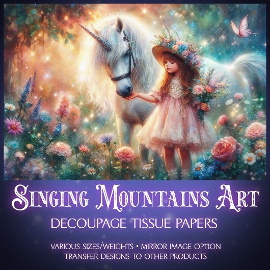 Enchanted Woodland Garden Unicorn Decoupage Tissuepapier