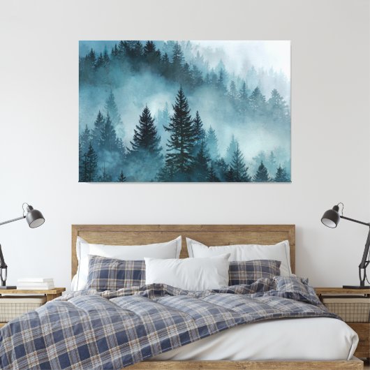 Enchanted Woodland in Blue Canvas Afdruk (Insitu (Slaapkamer))