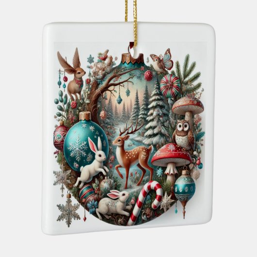 Enchanted Woodland Kerstversiering – Magisch Na Keramisch Ornament (Rechts)