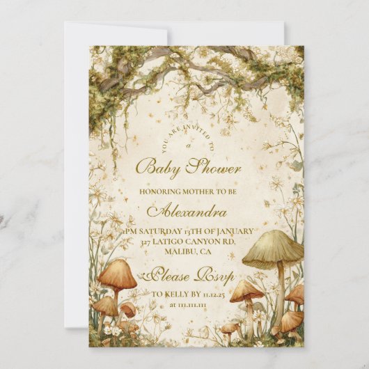 Enchanted Woodland Mushroom Baby shower Kaart (Voorkant)