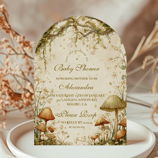 Enchanted Woodland Mushroom Baby Shower Kaart