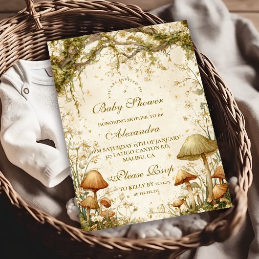 Enchanted Woodland Mushroom Baby shower Kaart