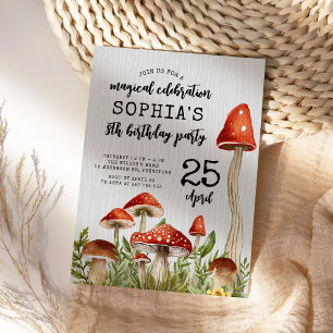 Enchanted Woodland Mushrooms Kids Verjaardag Kaart