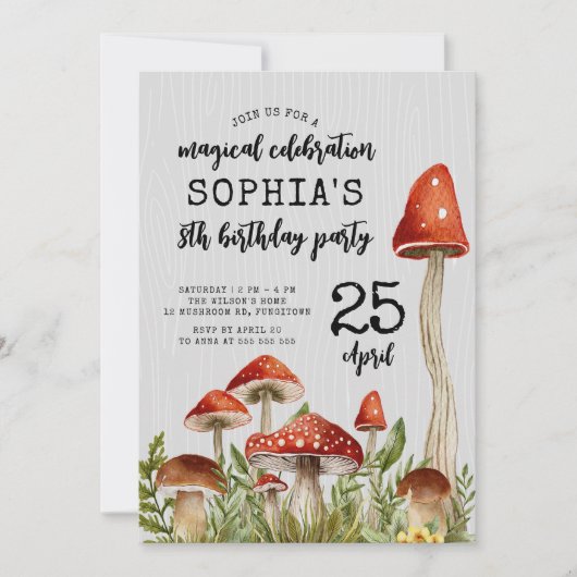 Enchanted Woodland Mushrooms Kids Verjaardag Kaart (Voorkant)