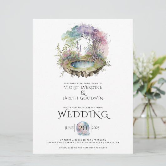 Enchanted Woodland Waterverf Wedding Kaart (Staand voorkant)