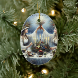 Enchanted Yule Celebration Flat Holiday Card Keramisch Ornament