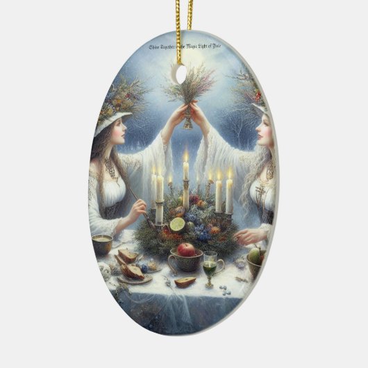 Enchanted Yule Celebration Flat Holiday Card Keramisch Ornament (Links)