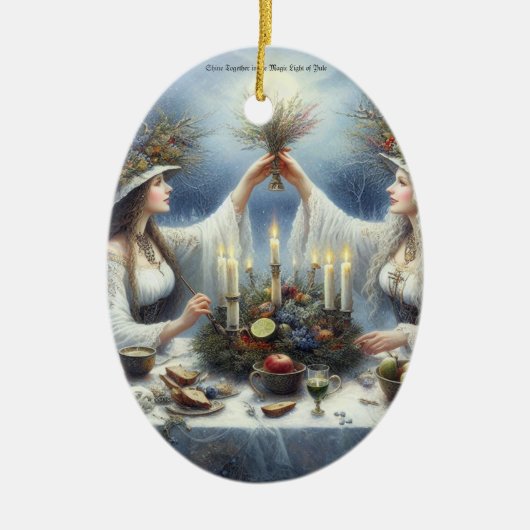 Enchanted Yule Celebration Flat Holiday Card Keramisch Ornament (Voorkant)