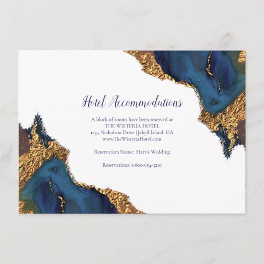 Enchanterende Abstracte blauwe Gold Hotel-accommod Informatiekaartje (Voorkant)