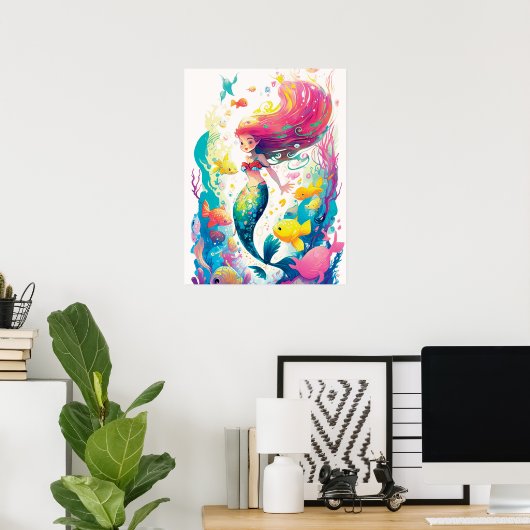 Enchanterende onderwaterzeemeermin poster (Thuiskantoor)