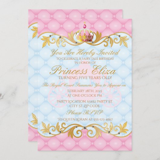 Enchanterende,  prinses Birthday-uitnodigingen Kaart (Voorkant / Achterkant)