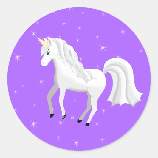 Enchanterende Unicorn op Paarse achtergrond en ste Ronde Sticker (Voorkant)