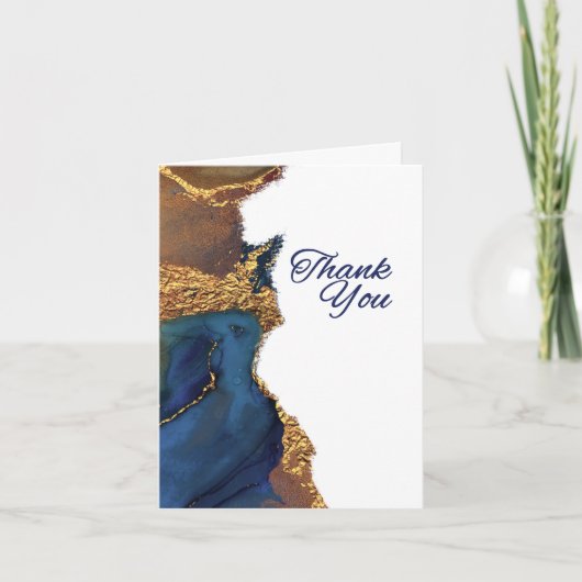 Enchanting Abstract Blue Gold Thank You Bedankkaart (Voorkant)