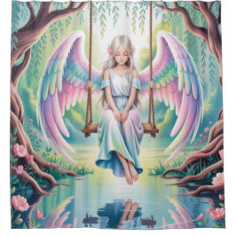 Enchanting Angel Girl op een schommel Douchegordijn
