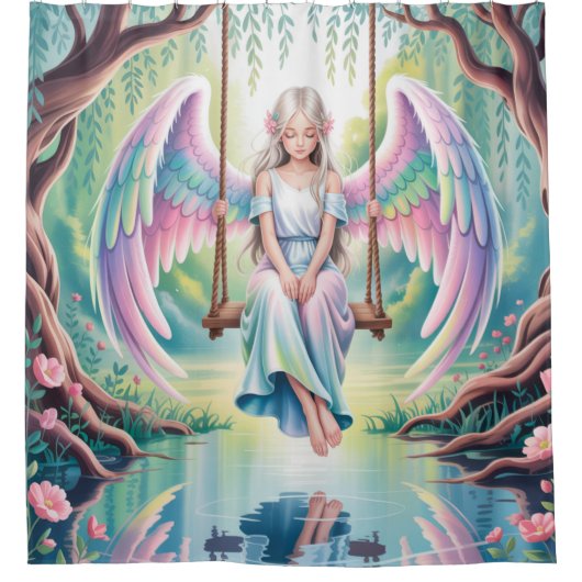 Enchanting Angel Girl op een schommel Douchegordijn (Voorkant)