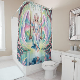 Enchanting Angel Girl op een schommel Douchegordijn
