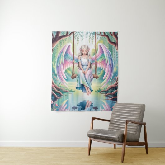 Enchanting Angel Girl op een schommel Wandkleed (In situ)