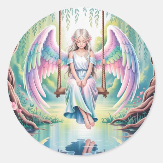 Enchanting Angel Girl Verjaardagsfeestje Ronde Sticker (Voorkant)