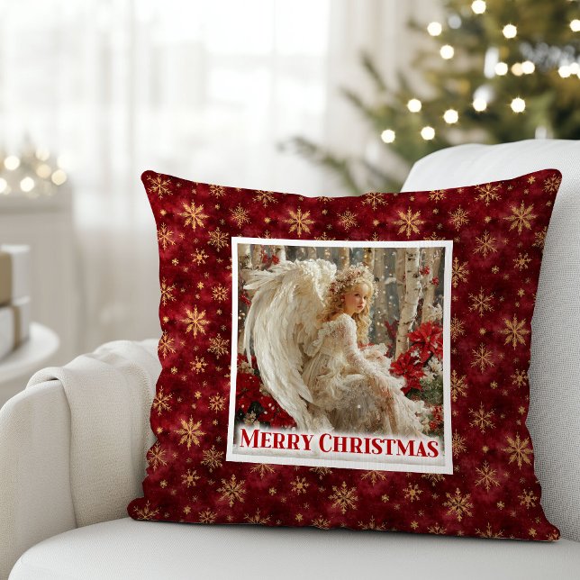 Enchanting Angel Red Gold Cozy Christmas Gift   Kussen (Enchanting Angel Red Gold Cozy Christmas Gift Pillow)