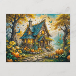 Enchanting Autumn Cottage with Pumpkins Briefkaart