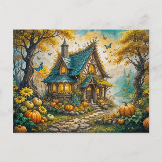 Enchanting Autumn Cottage with Pumpkins Briefkaart (Voorkant)